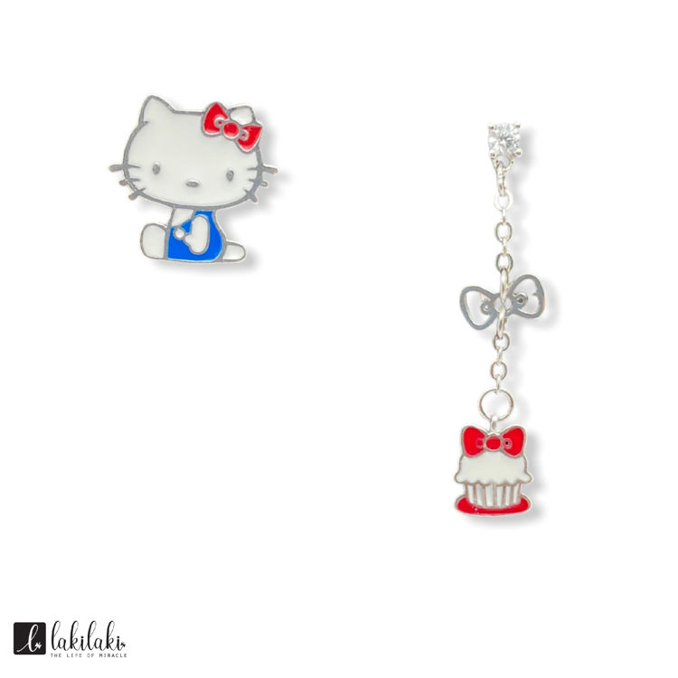 Picture of [925 Sterling Silver] Dessert Collections ~ Hello Kitty Bow Cupcake Earrings